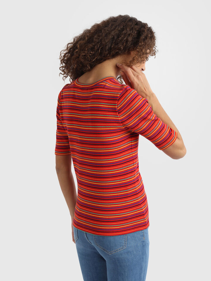 Rib Stripe Top with Shoulder Butin image number 3
